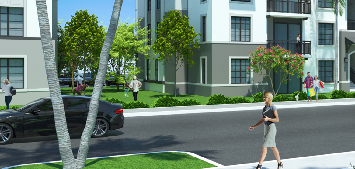 Pedestrian view of proposed complex