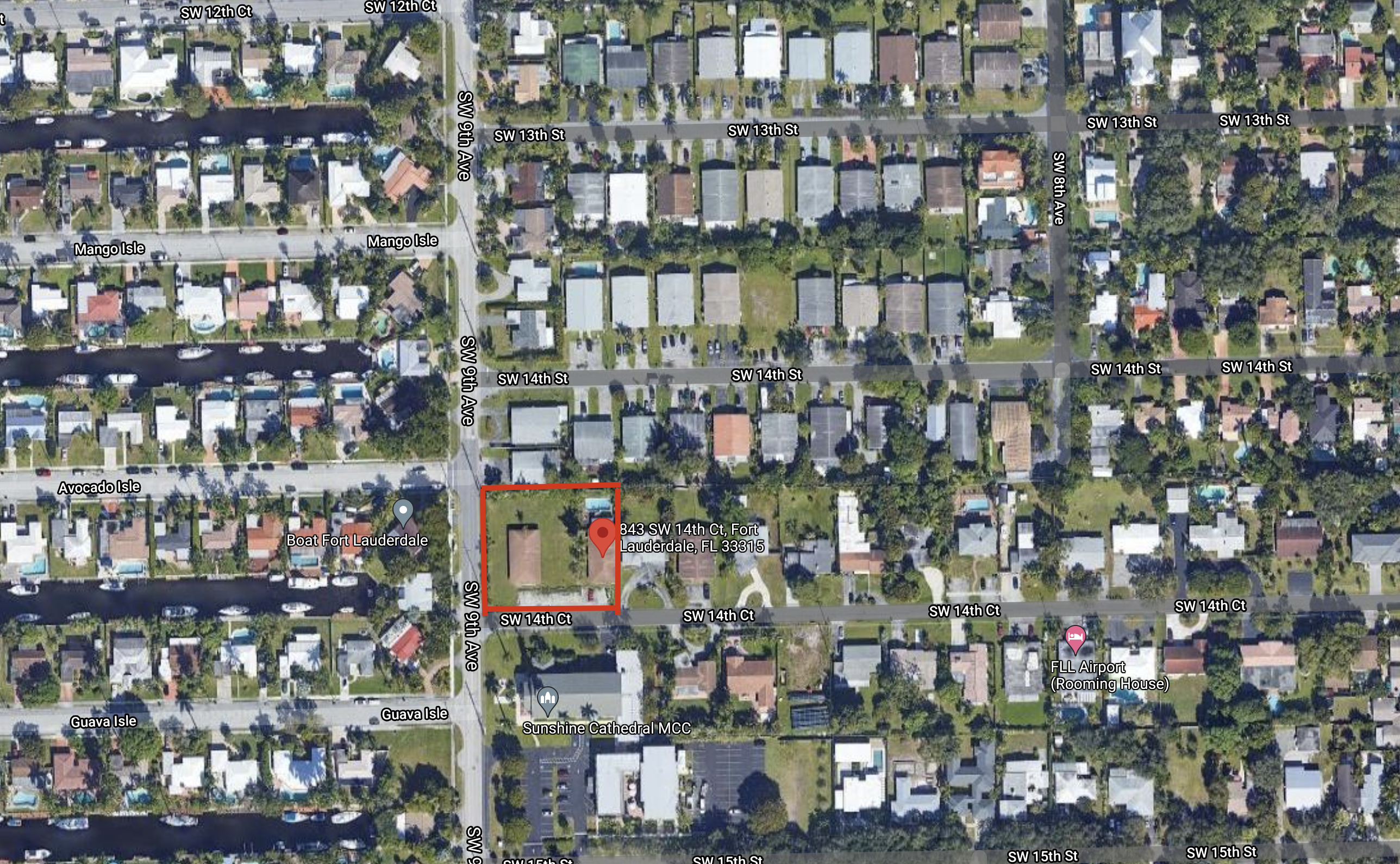Aerial View of 843 SW 14th Ct.; Courtesy of Google Maps.