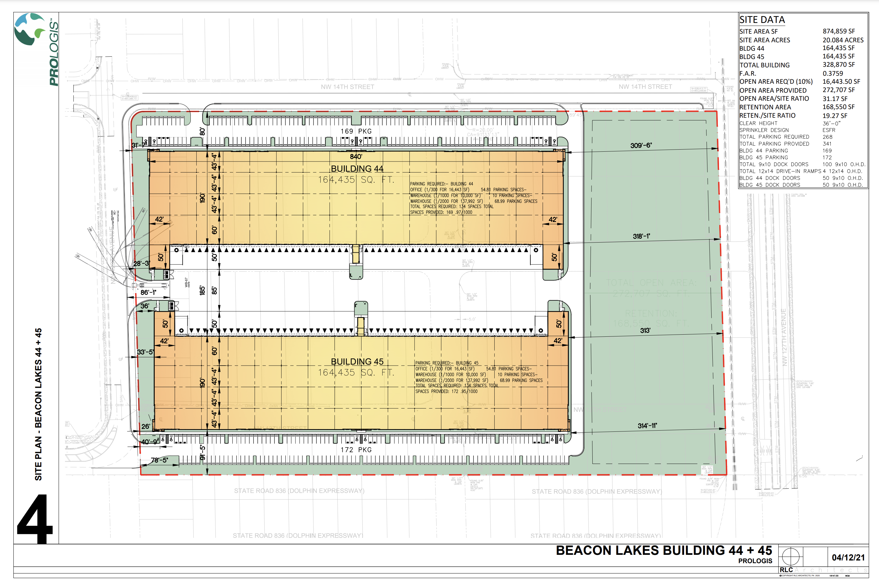 Site Plan for Beacon Lakes Building 44 + 45. Courtesy of Prologis 2, LP.
