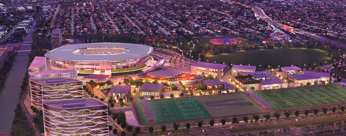 A rendering of the stadium at night 