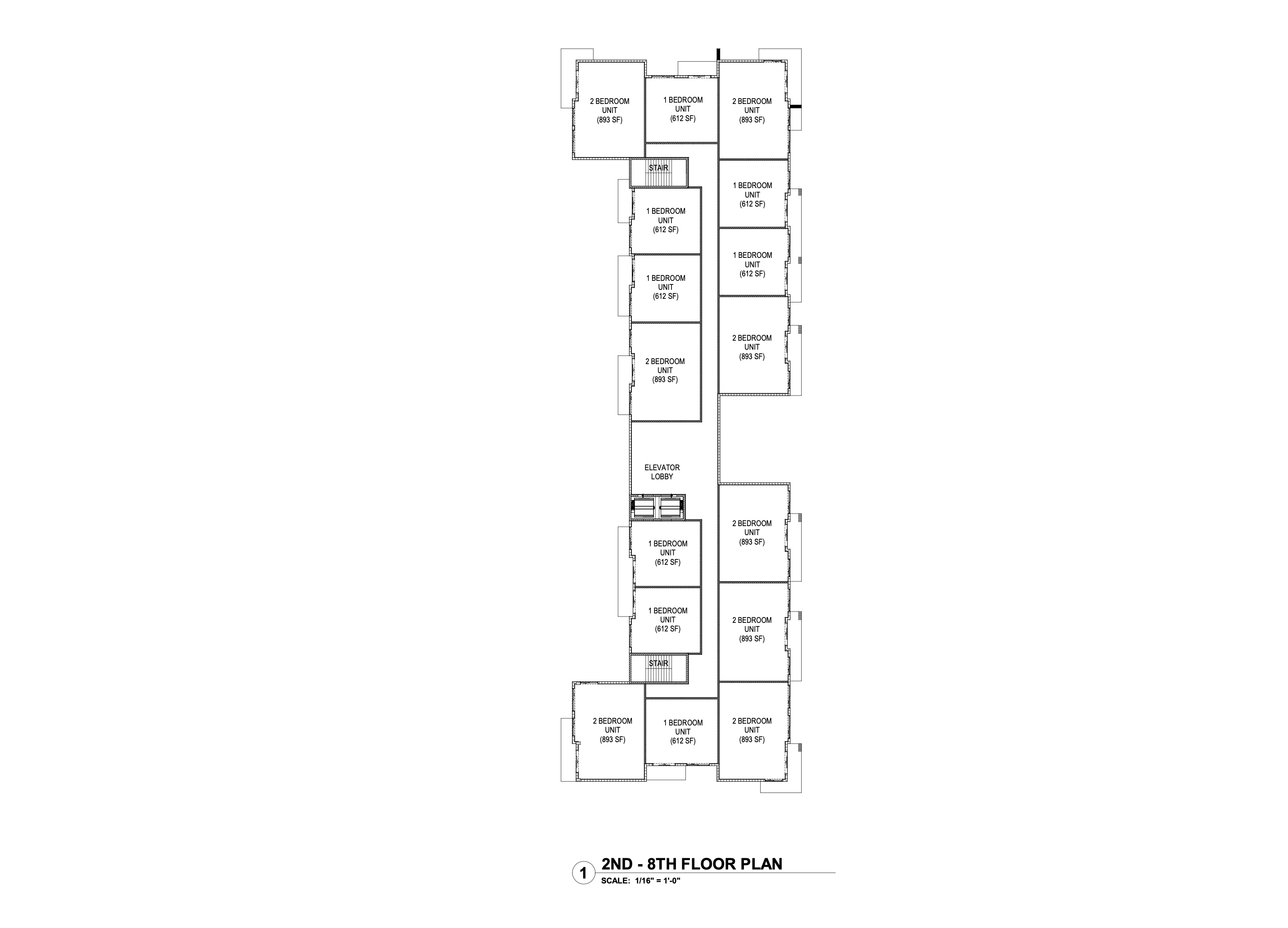 Floor Plan of Levels 2 - 8. Designed by Corwil Architects.