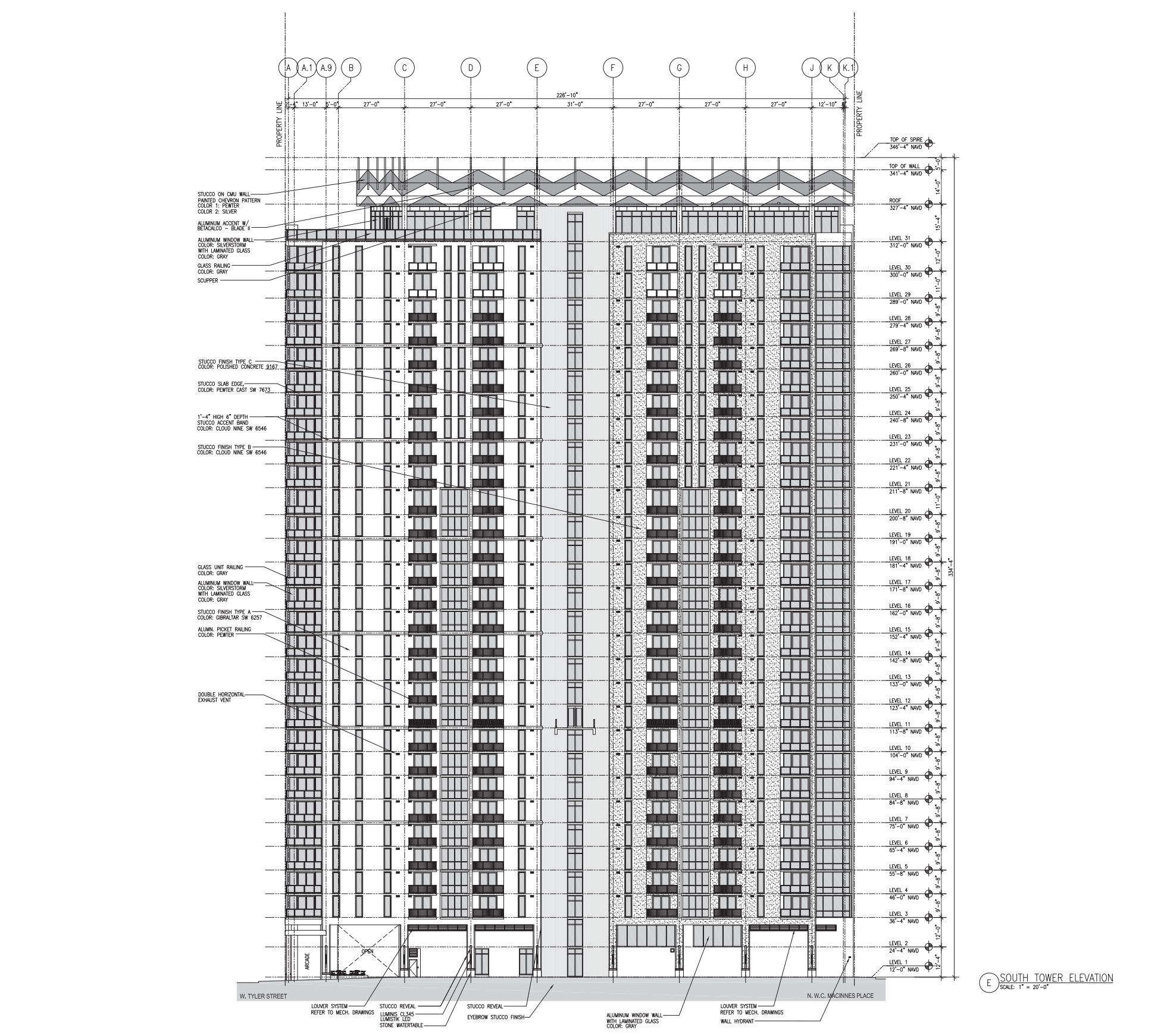 South Tower Elevation. Courtesy of Cube 3.