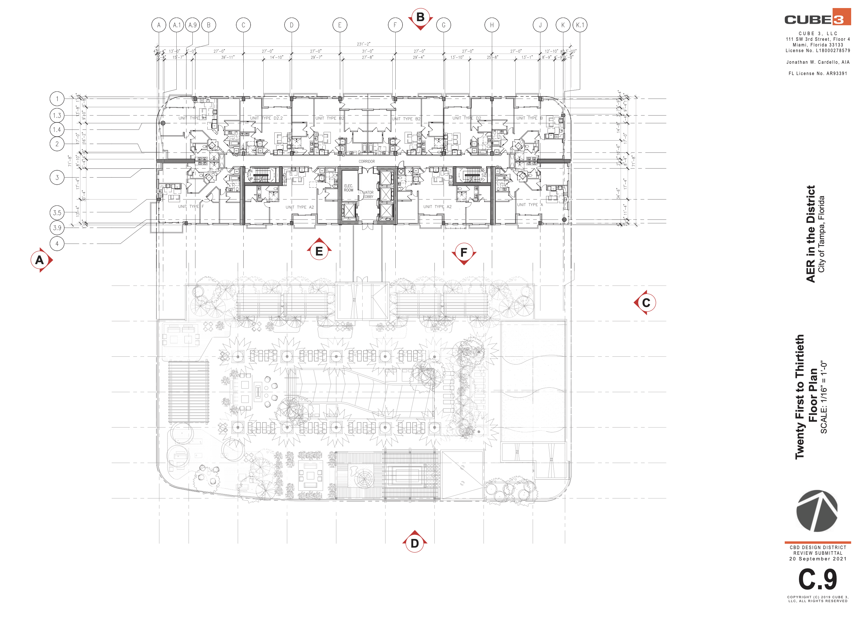 Twenty First - Thirtieth Floor Plan. Courtesy of Cube 3.