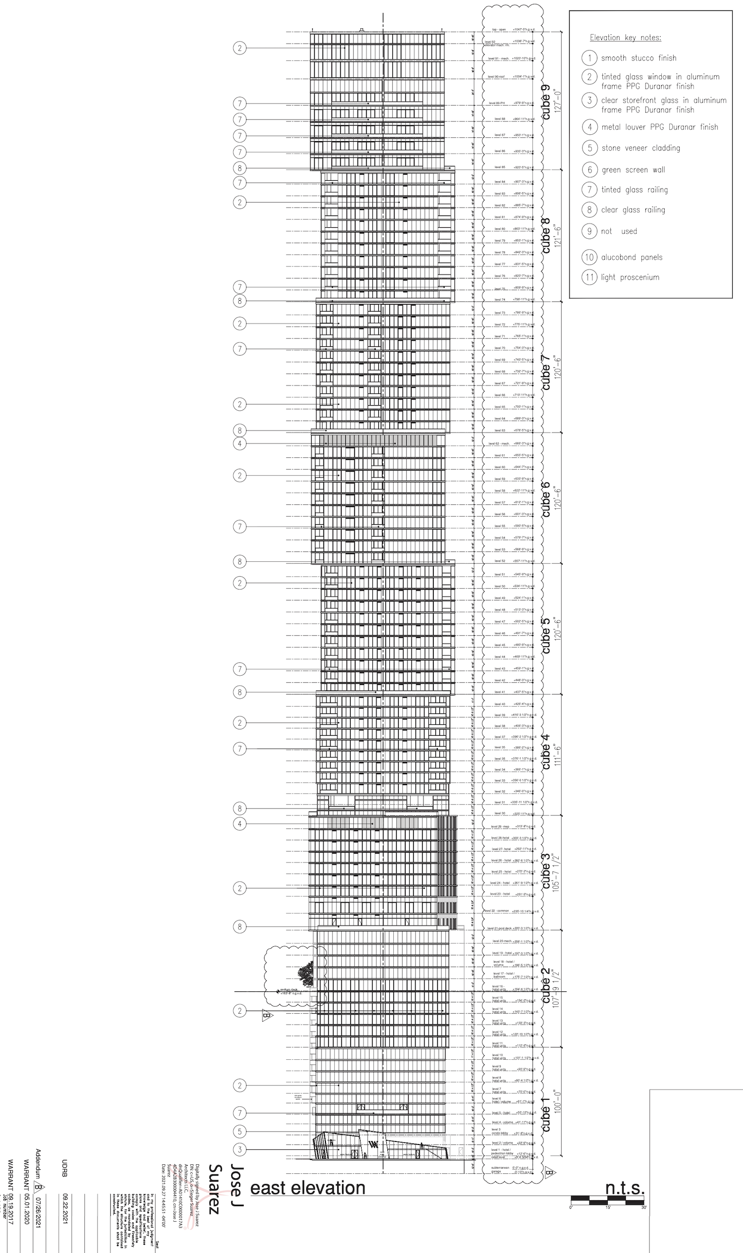 Building Diagram (East Elevation). Courtesy of Sieger Suarez Architects.