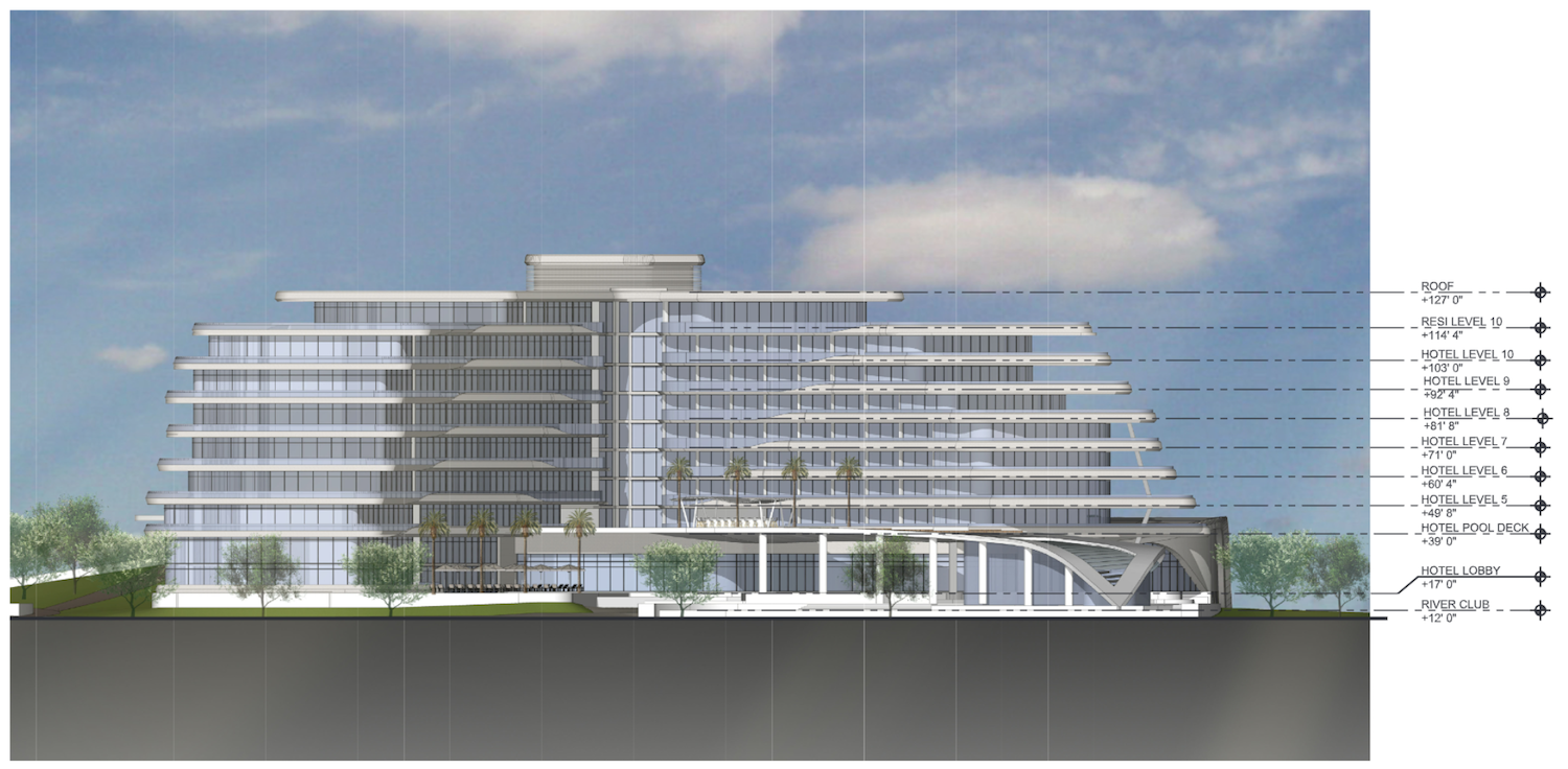 South Building Elevation. Courtesy of HKS Architects.