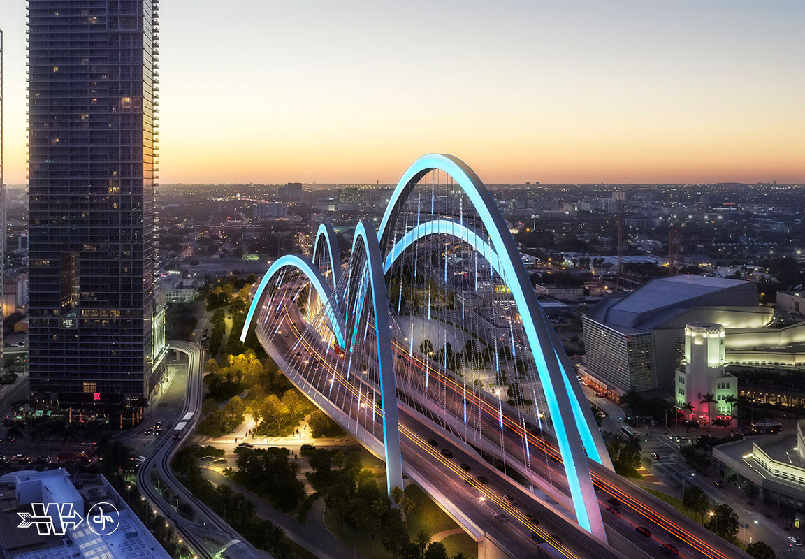 Construction Progress on the I-395 Signature Bridge in Downtown Miami